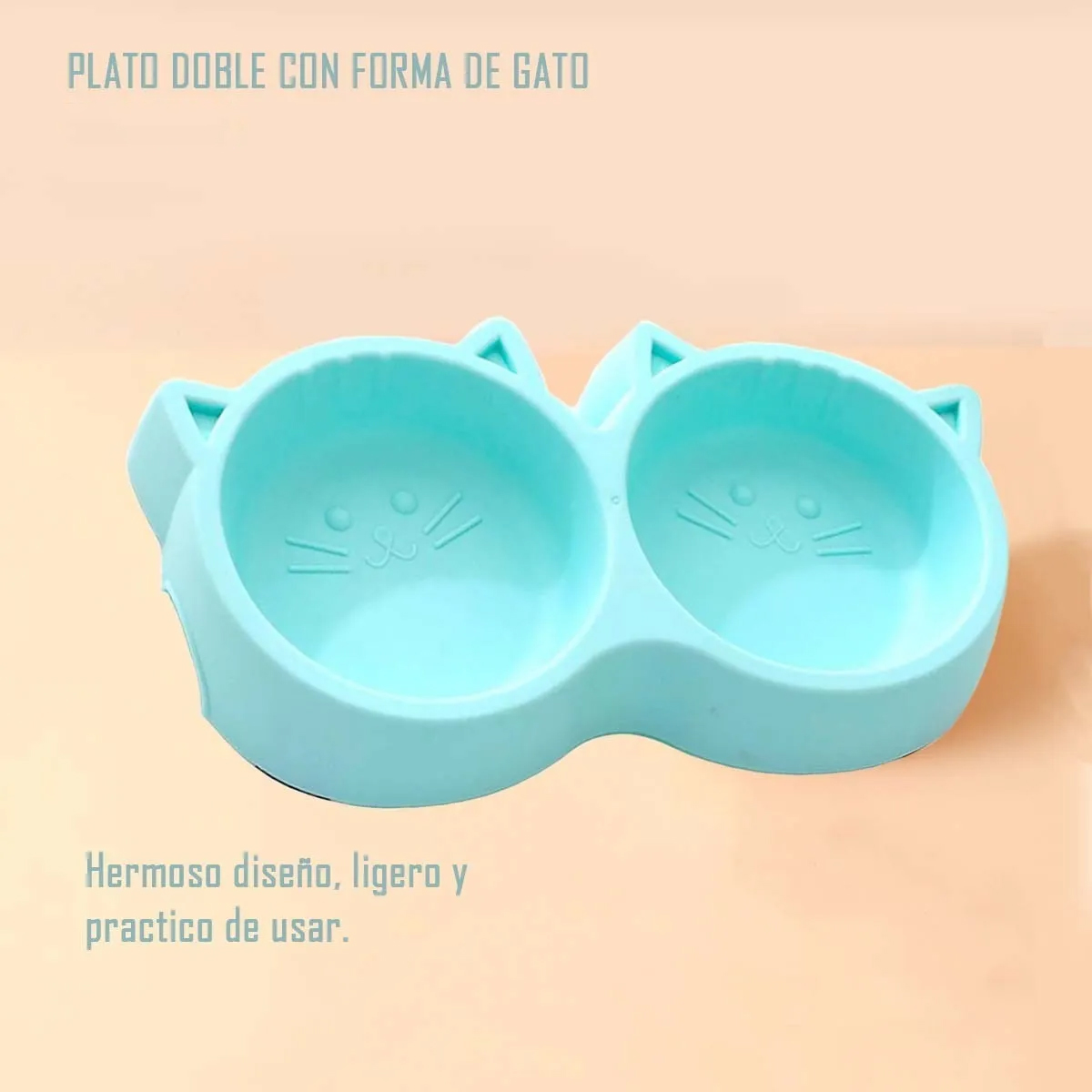 PLATO DE COMIDA DOBLE PARA MASCOTAS CON FORMA DE GATO ROSADO - 3