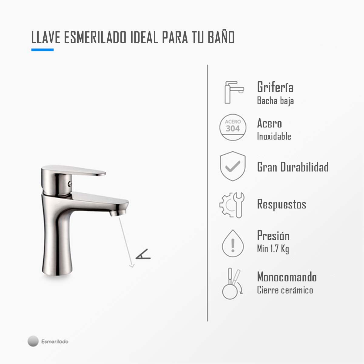 LLAVE GRIFERÍA LAVAMANOS SIMPLE BAÑO PLATEADO FRIO CALIENTE TAP 11 - 3