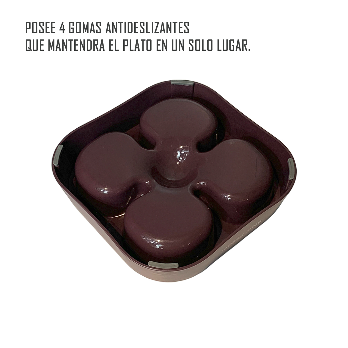 PLATO SIMPLE PARA MASCOTA FORMA DE TRÉBOL ANTI ANSIEDAD CAFE - 2