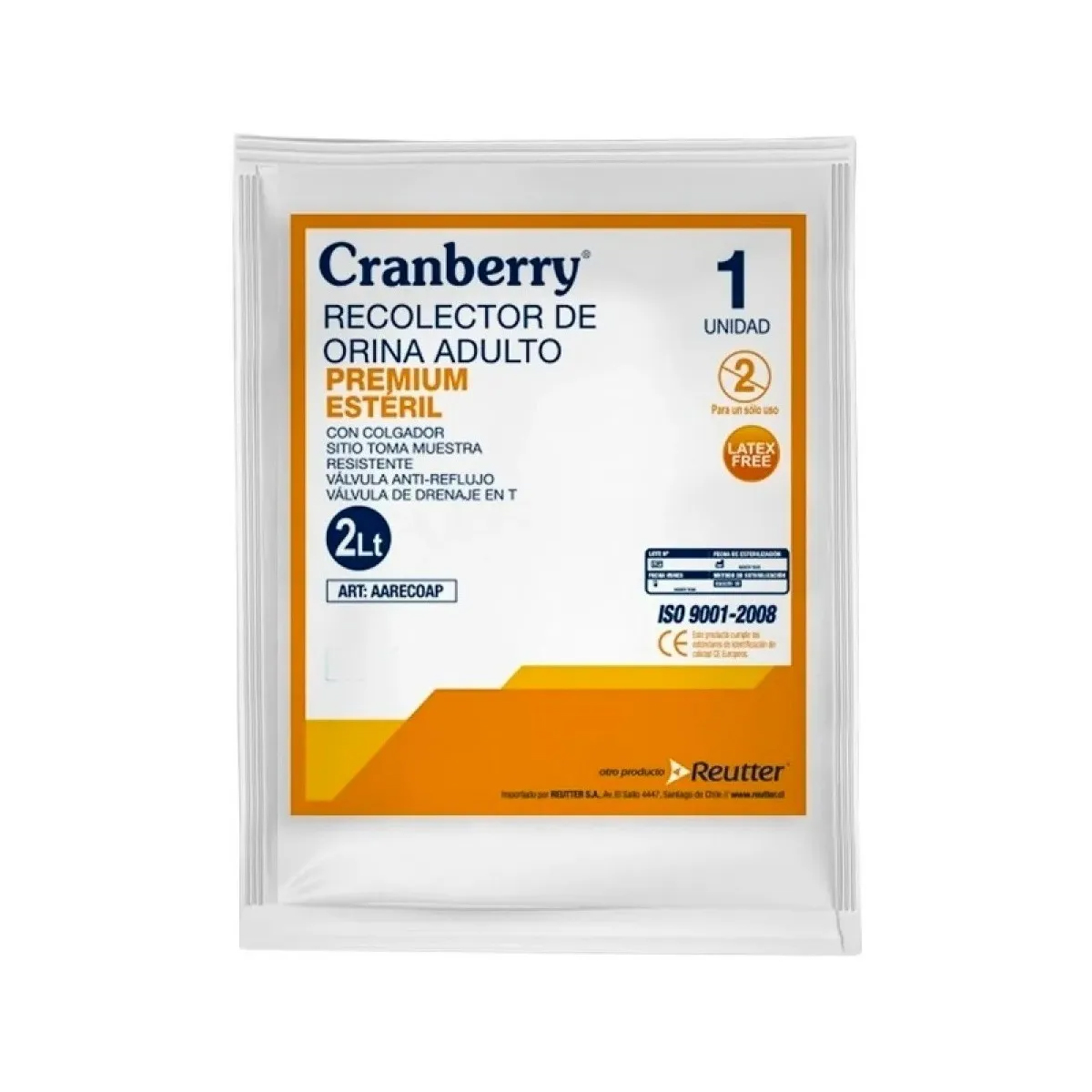 RECOLECTOR ORINA ADULTO PREMIUM ESTERIL 2LT CRANBERRY - 1
