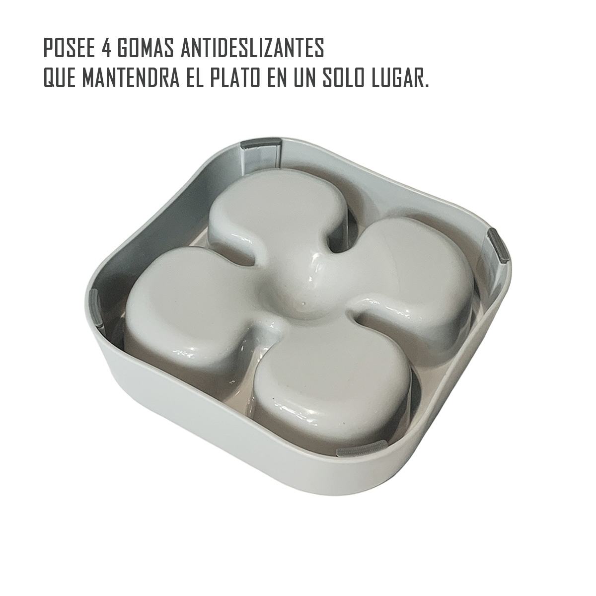 PLATO SIMPLE PARA MASCOTA FORMA DE TRÉBOL ANTI ANSIEDAD GRIS - 2