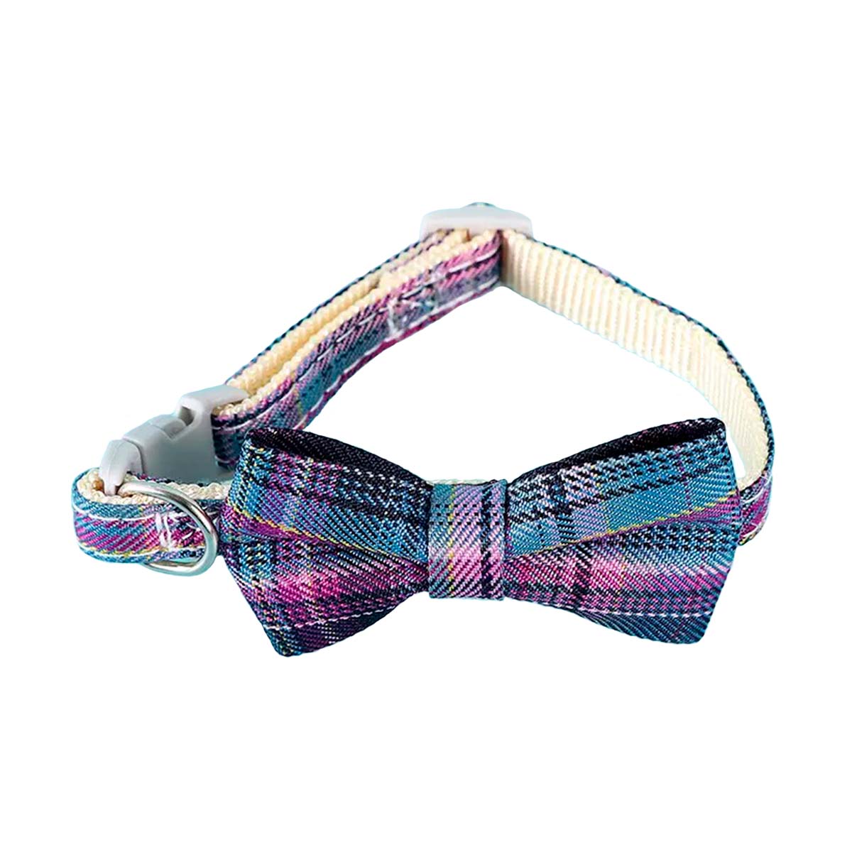 COLLAR PARA MASCOTAS ESTILO CUADRO CON LAZO GATOS Y PERROS VIOLETA - 1