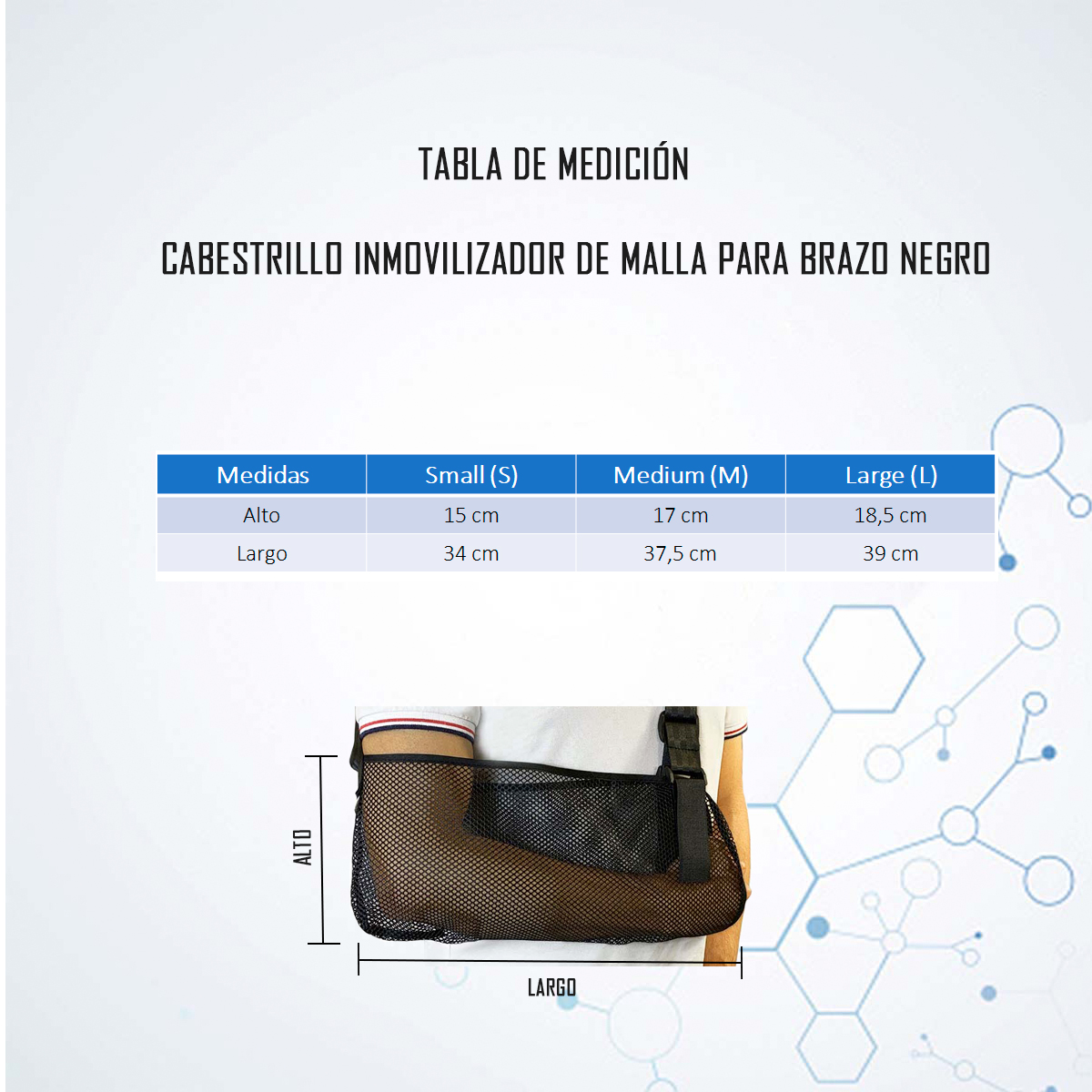 CABESTRILLO INMOVILIZADOR MALLA PARA BRAZO TALLA L NEGRO ONEDER - 4