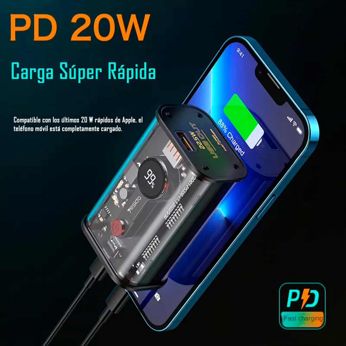 BATERIA EXTERNA POWER BANK CARGADOR DE 10000 MAH - YP35 - 3