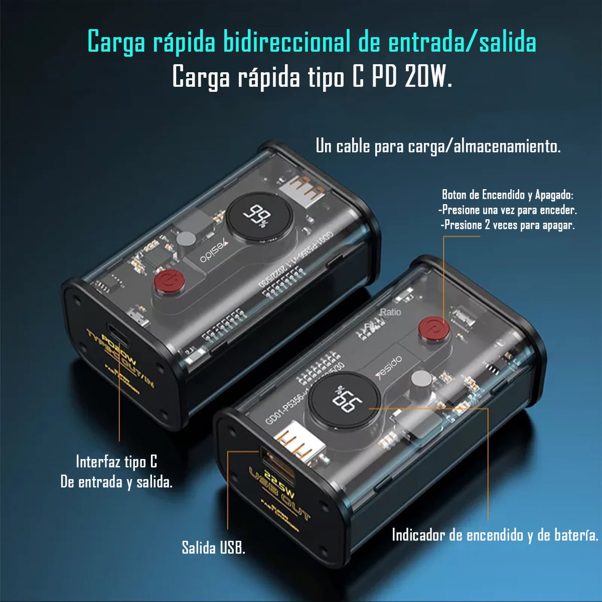 BATERIA EXTERNA POWER BANK CARGADOR DE 10000 MAH - YP35 - 5