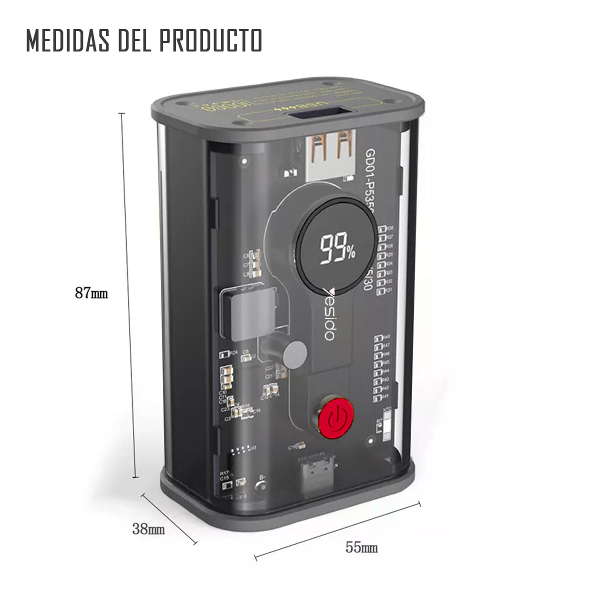 BATERIA EXTERNA POWER BANK CARGADOR DE 10000 MAH - YP35 - 7