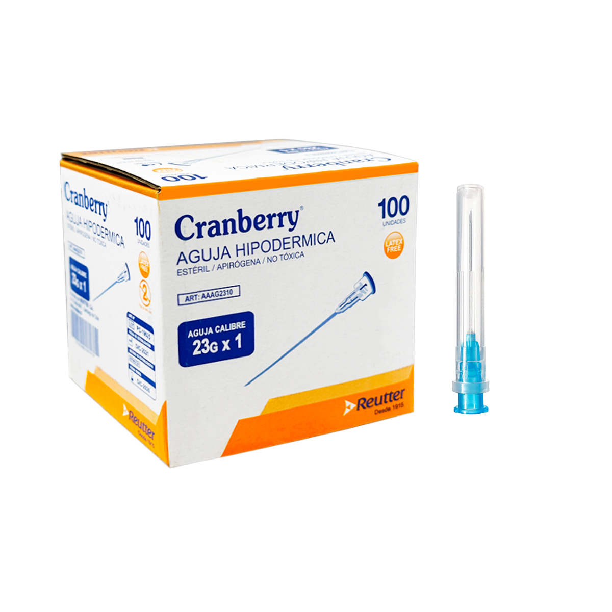 AGUJA HIPODERMICA 23G X 1 - CAJA 100 UNDS CRANBERRY - 1
