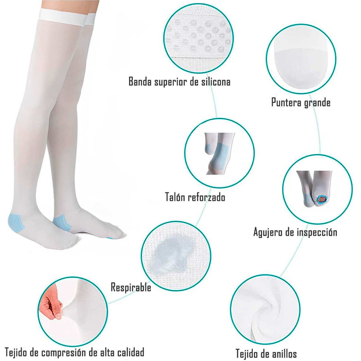 MEDIAS ANTIEMBOLICAS COMPRESION CRANBERRY TALLA S - 3