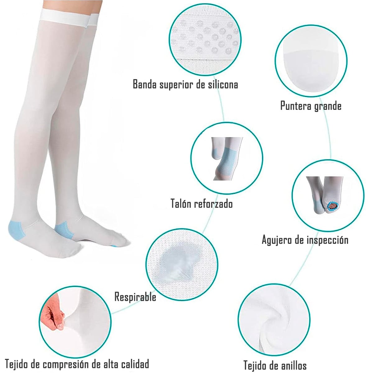 MEDIAS ANTIEMBOLICAS CRANBERRY COMPRESION TALLA XL - 3