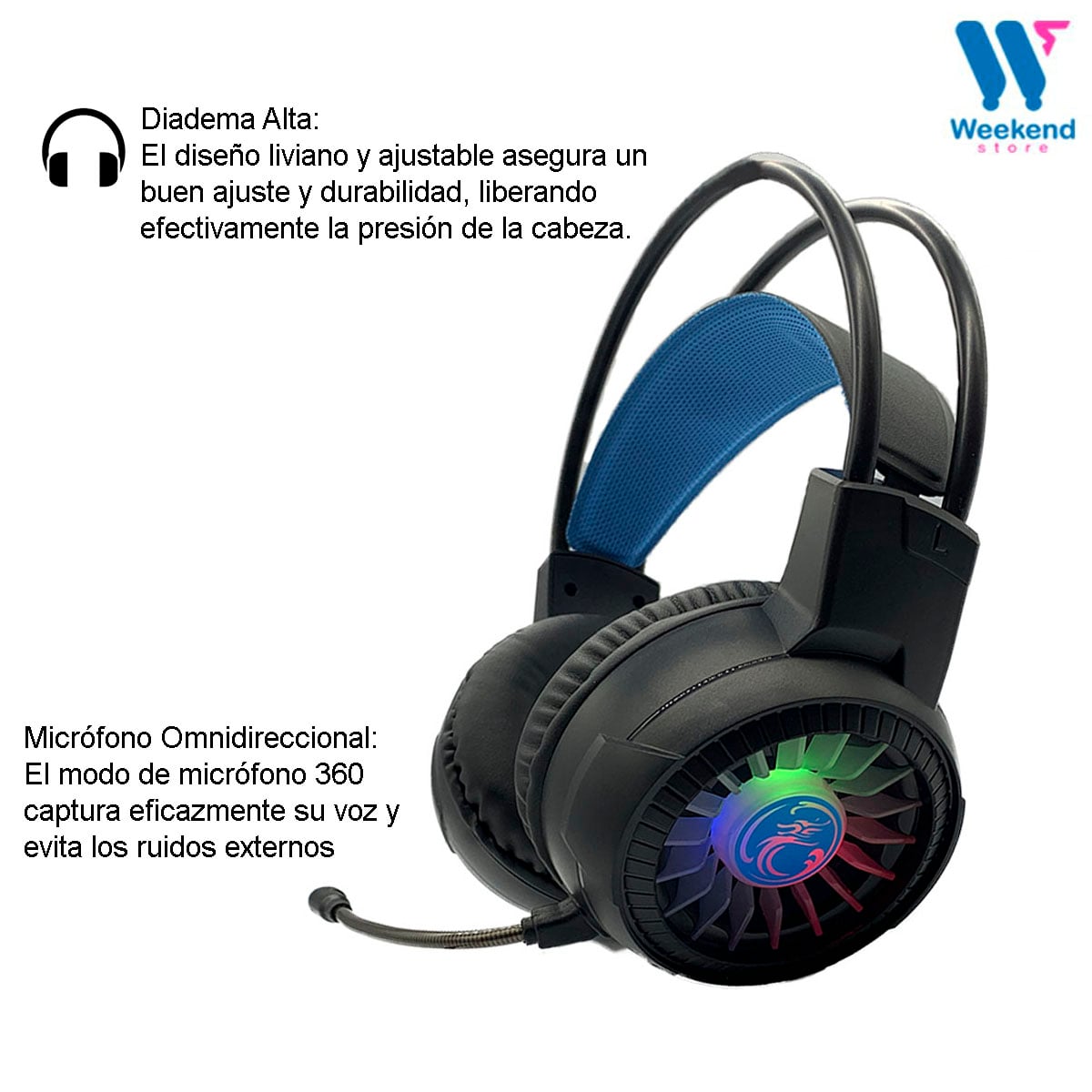 AUDÍFONOS GAMER HEADSET USB APEDRA HD-490 USB LUZ RGB MICRÓFONO - 2
