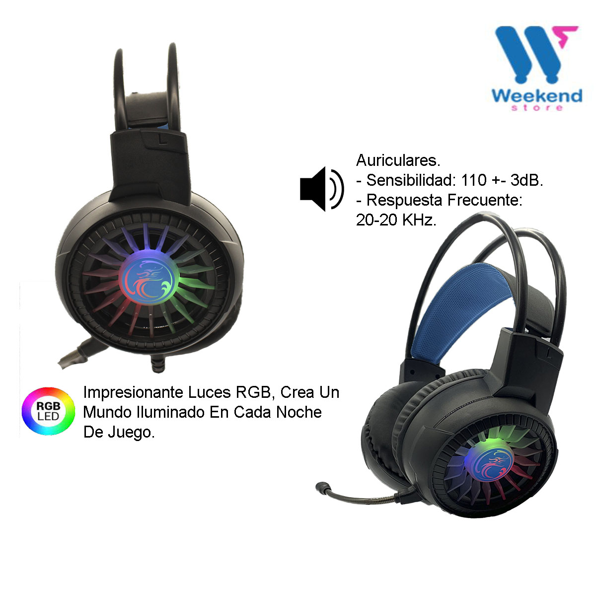 AUDÍFONOS GAMER HEADSET USB APEDRA HD-490 USB LUZ RGB MICRÓFONO - 3