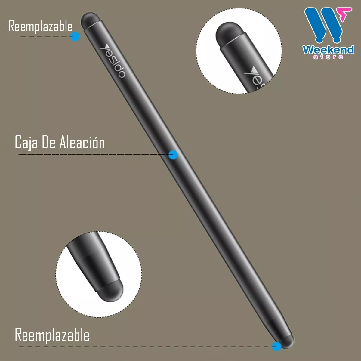 LÁPIZ TÁCTIL ÓPTICO CAPACITIVO DOBLE PUNTA YESIDO ST01 - 4