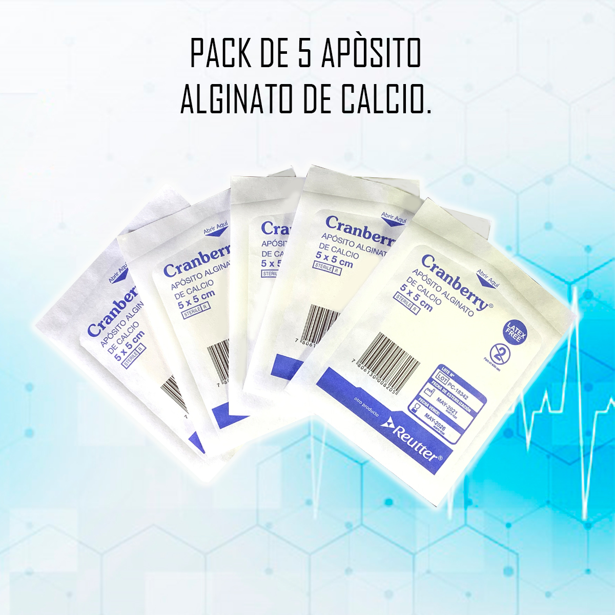 APÓSITO ALGINATO DE CALCIO 5X5 CRANBERRY - PACK DE 5 UNID - 3