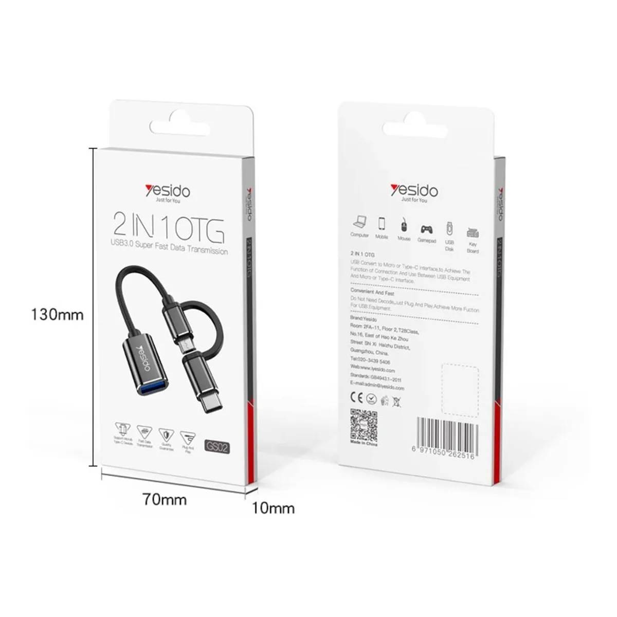 ADAPTADOR 2 EN 1 OTG USB 3.0 RAPIDO TRANSMISIÓN YESIDO GS02 - 3