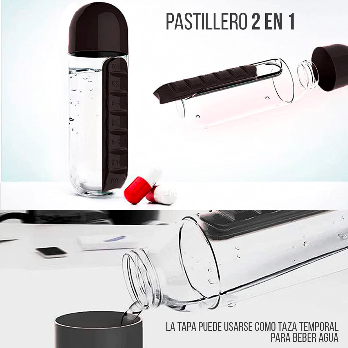BOTELLA DE AGUA PASTILLERO ORGANIZADOR PASTILLEROS SEMANALES - 3