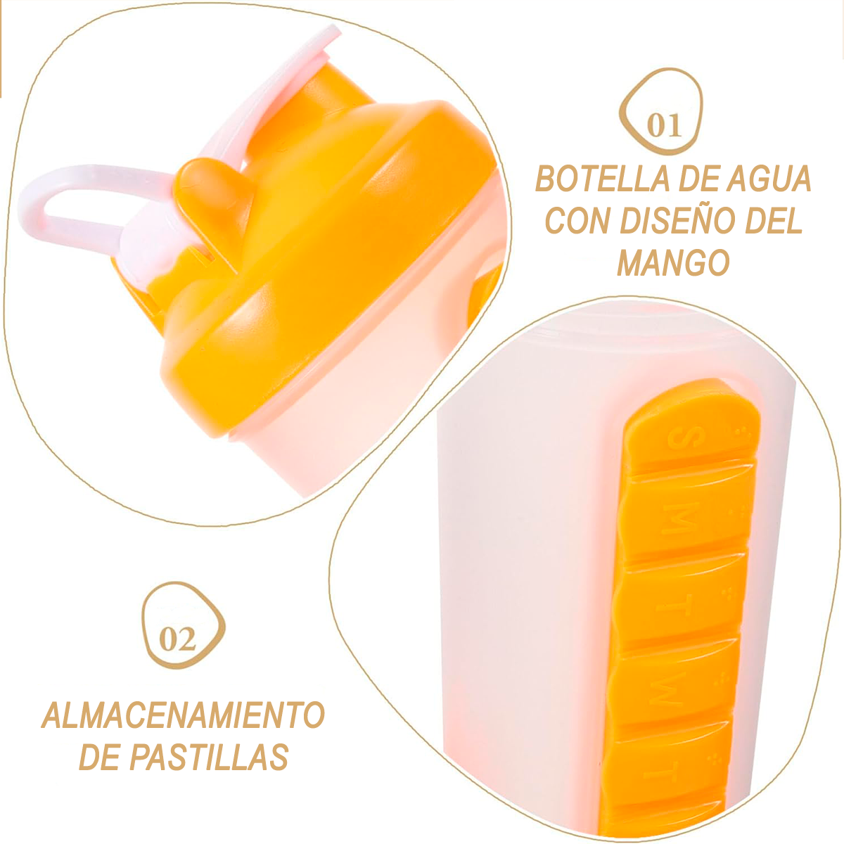 BOTELLA DE AGUA 600ML + PASTILLERO ORGANIZADOR DE PASTILLA AMARILLO - 6