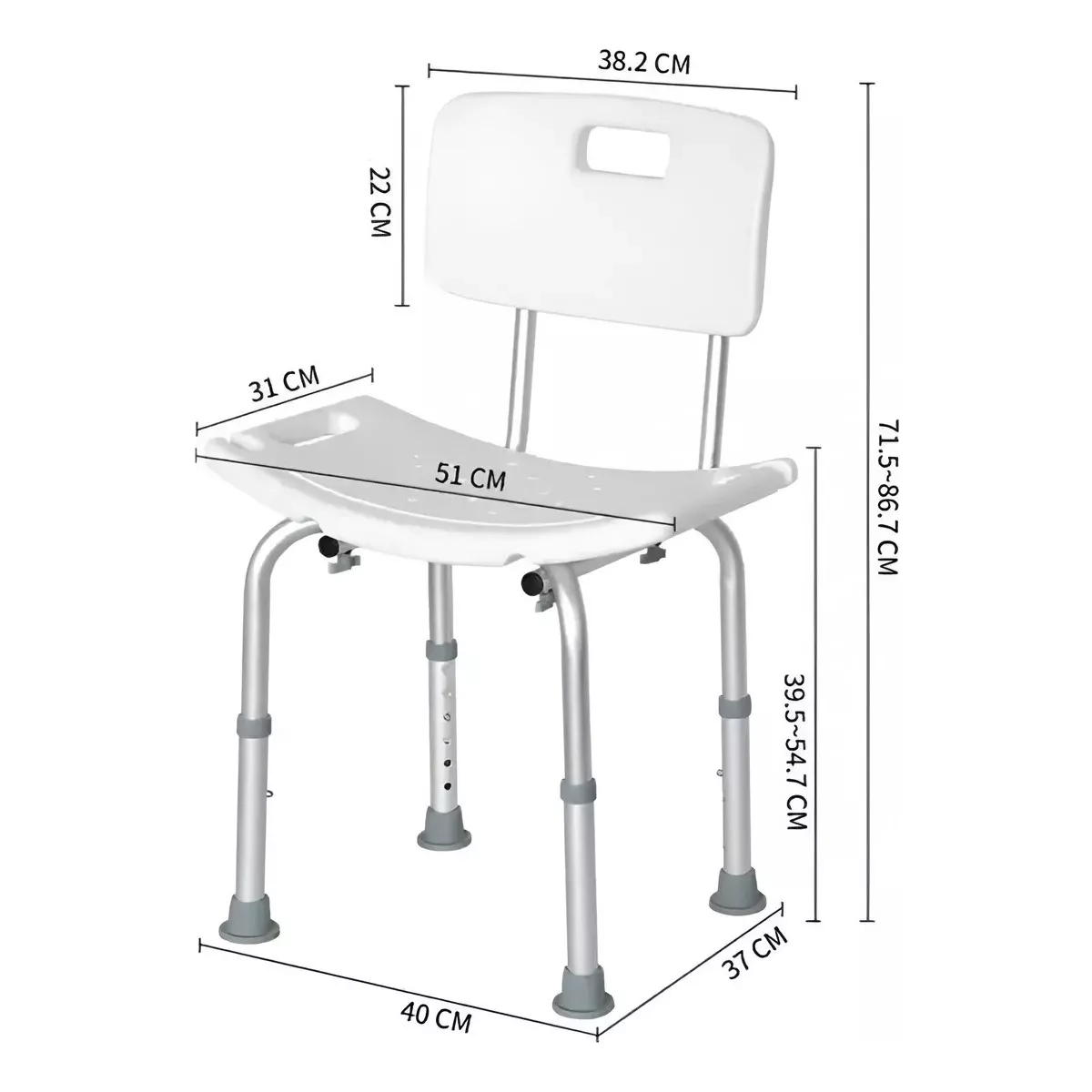 SILLA PISO DE DUCHA 301A PARA BAÑO ALTURA AJUSTABLE PORTATIL - 5