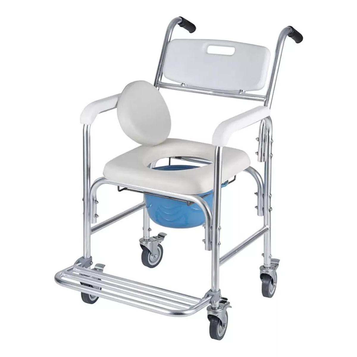 BAÑO WC INODORO ALUMINIO CON RUEDAS REPOSAPIES ABATIBLES 7002B - 1