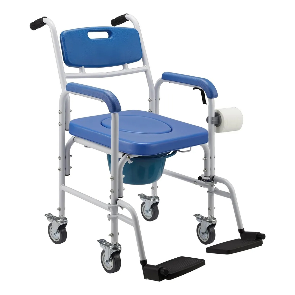 BAÑO INODORO ALUMINIO CON RUEDAS ASIENTO ACOLCHADO REPOSAPIE 7002C - 1
