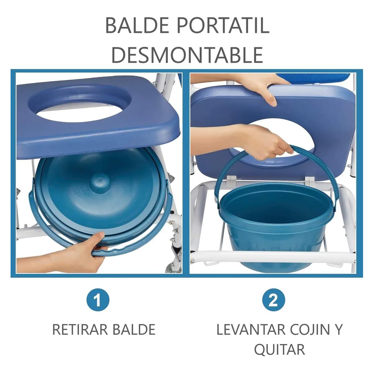 BAÑO INODORO ALUMINIO CON RUEDAS ASIENTO ACOLCHADO REPOSAPIE 7002C - 4