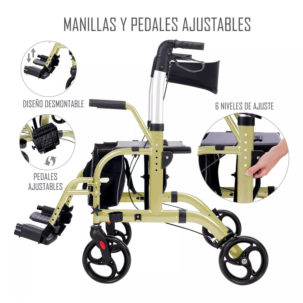 Andador Burrito Ortopédico Plegable Asiento 4 Ruedas 2 En 1 - 3