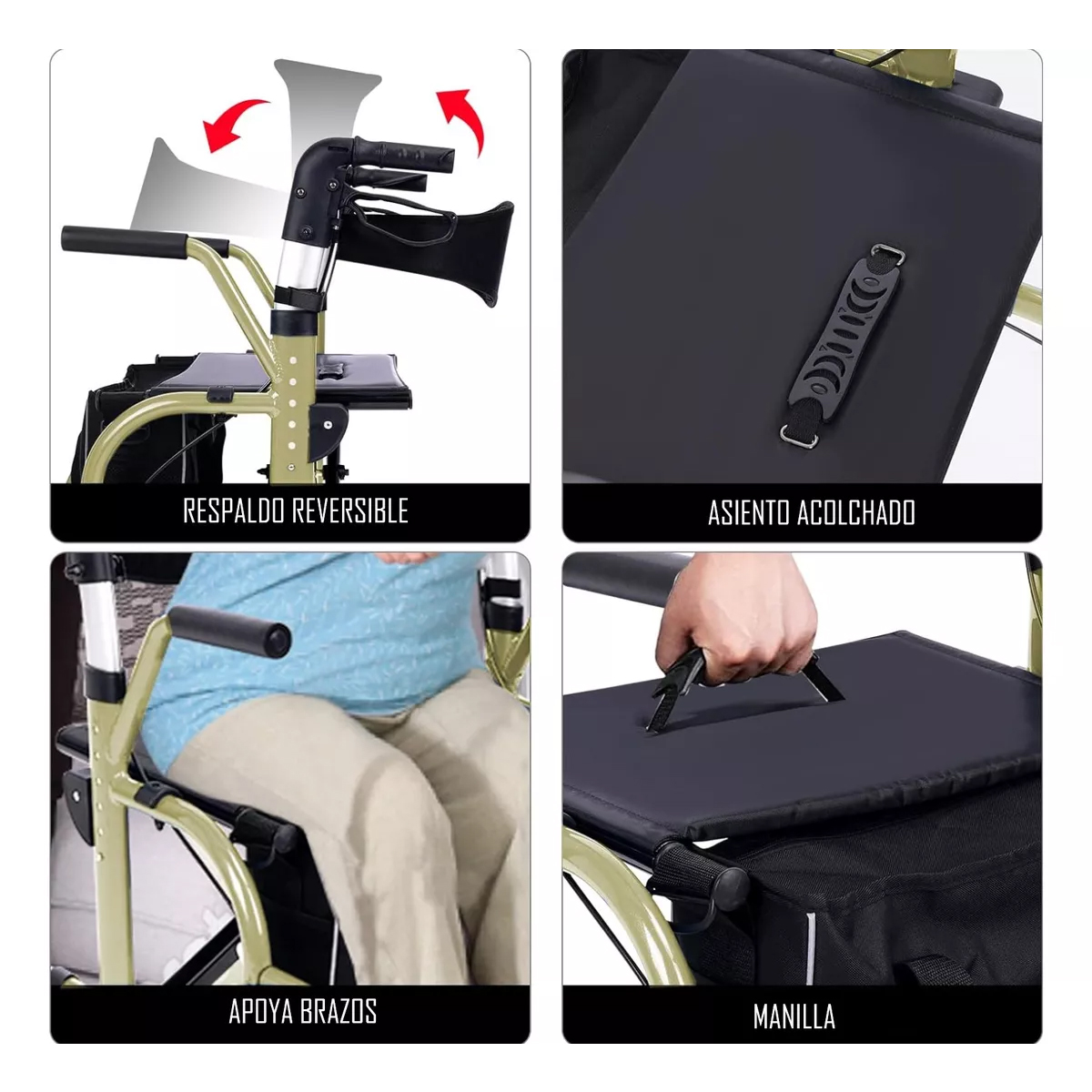 Andador Burrito Ortopédico Plegable Asiento 4 Ruedas 2 En 1 - 5