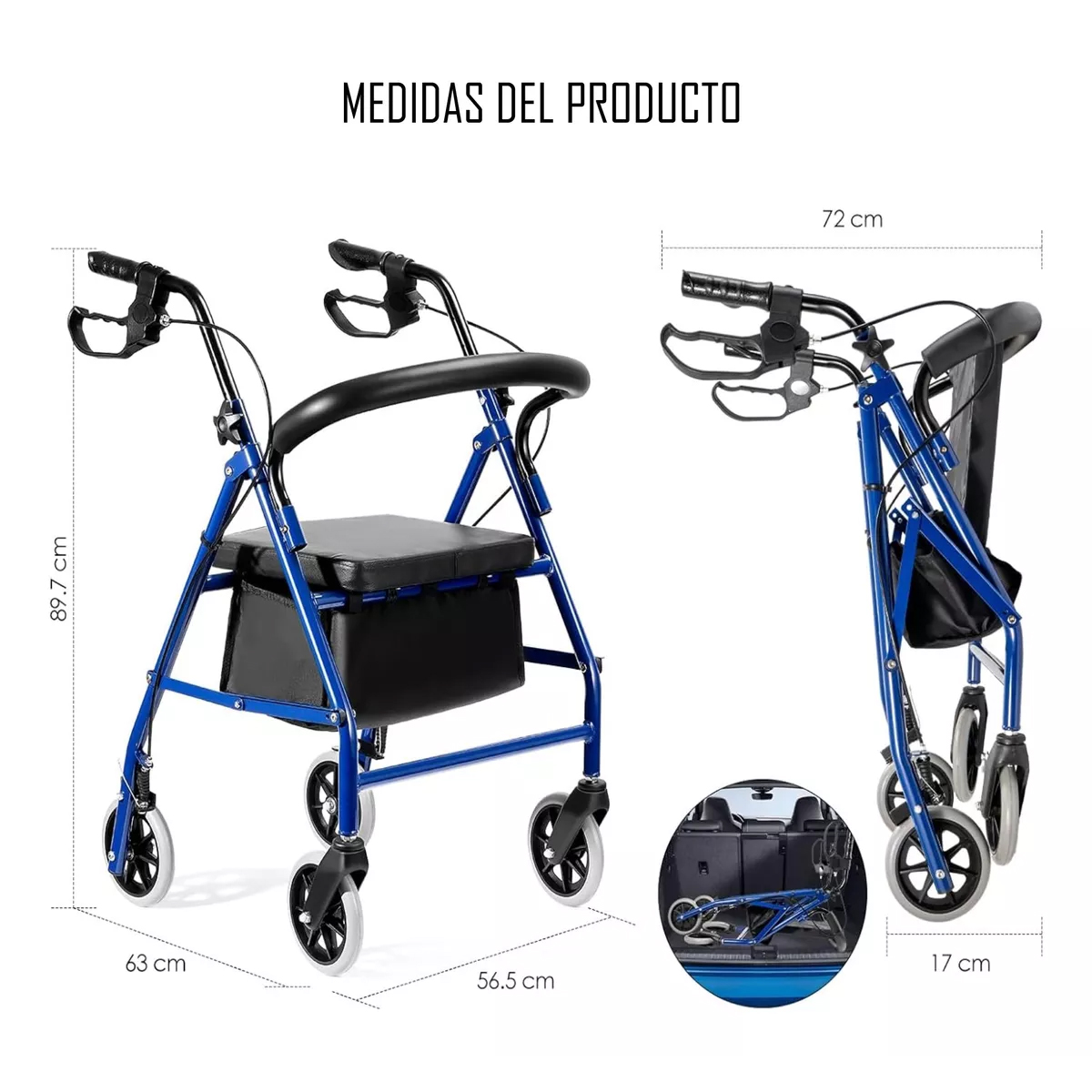 ANDADOR BURRITO PLEGABLE 4 RUEDAS CON ASIENTO FRENO Y BOLSO 3003C - 3