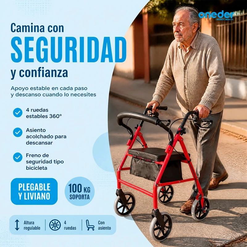 ANDADOR BURRITO ORTOPÉDICO 4 RUEDAS CON ASIENTO Y BOLSO 3004D - 4
