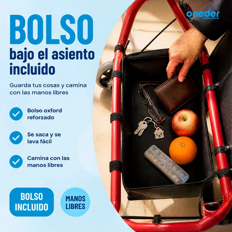 ANDADOR BURRITO ORTOPÉDICO 4 RUEDAS CON ASIENTO Y BOLSO 3004D - 5