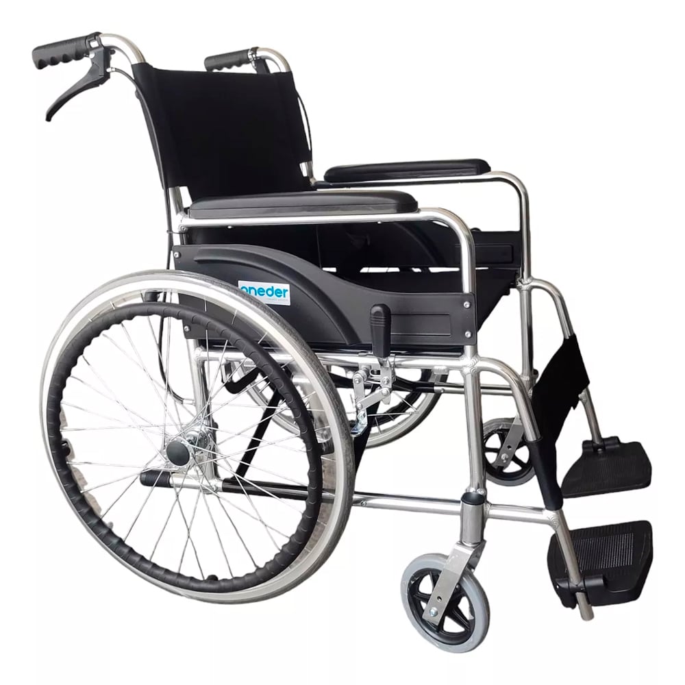 SILLA DE RUEDAS ALUMINIO LIVIANA PLEGABLE DOBLE FRENO ONEDER - 1