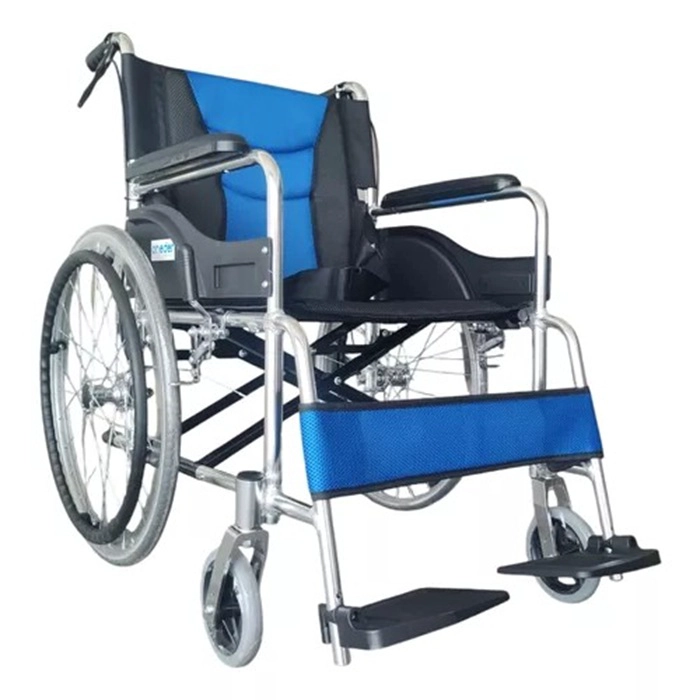 SILLA DE RUEDAS CROMADA ALUMINIO PLEGABLE DOBLE FRENO CON CINTURÓN ONEDER - 1