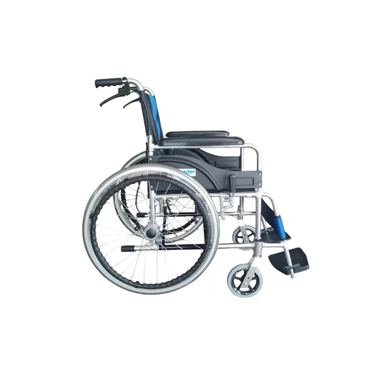 SILLA DE RUEDAS CROMADA ALUMINIO PLEGABLE DOBLE FRENO CON CINTURÓN ONEDER - 3
