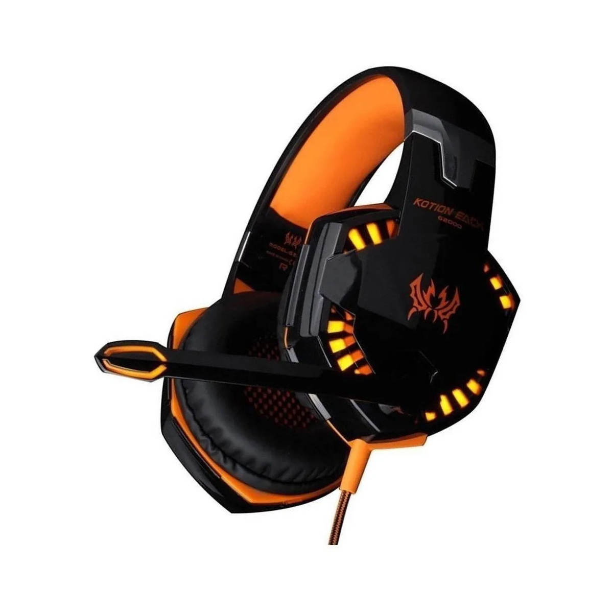 AURICULARES GAMER KOTION GAMER G2000 EN COLOR NEGRO Y NARANJA CON LUZ LED - 2