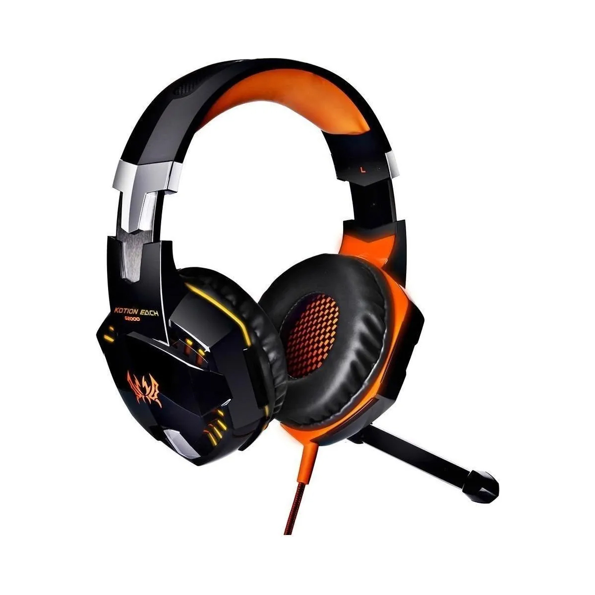 AURICULARES GAMER KOTION GAMER G2000 EN COLOR NEGRO Y NARANJA CON LUZ LED - 3