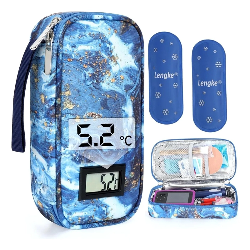 BOLSO ESTUCHE PORTA INSULINA COOLER DE MEDICAMENTOS VIAJE DORADO AZUL - 1