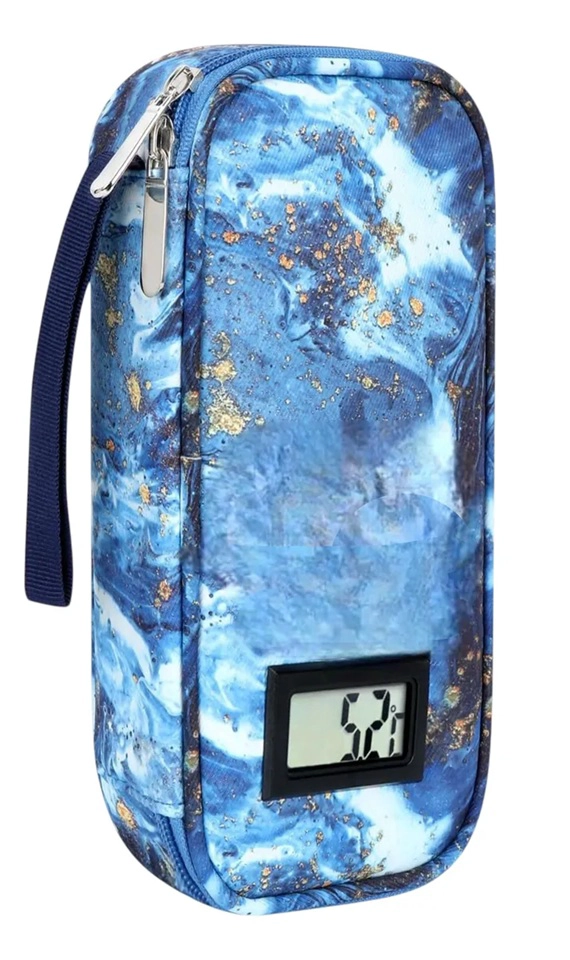 BOLSO ESTUCHE PORTA INSULINA COOLER DE MEDICAMENTOS VIAJE DORADO AZUL - 4