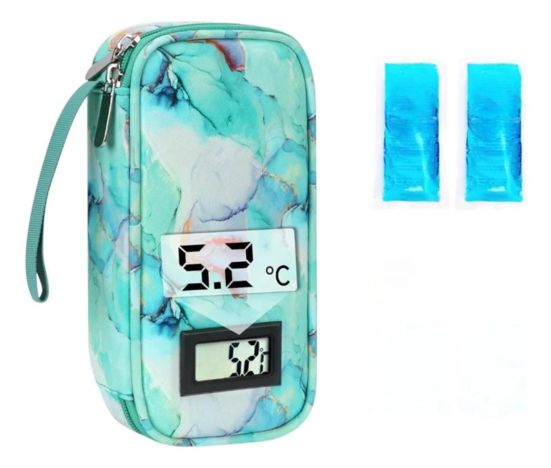 BOLSO ESTUCHE PORTA INSULINA COOLER DE MEDICAMENTOS VIAJE MARMOL VERDE - 1