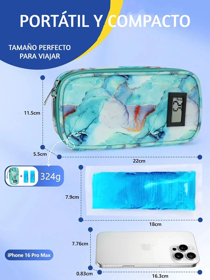 BOLSO ESTUCHE PORTA INSULINA COOLER DE MEDICAMENTOS VIAJE MARMOL VERDE - 2