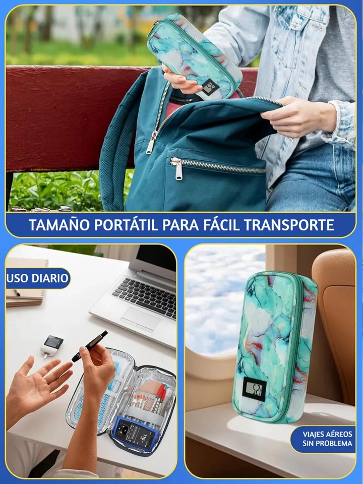 BOLSO ESTUCHE PORTA INSULINA COOLER DE MEDICAMENTOS VIAJE MARMOL VERDE - 4