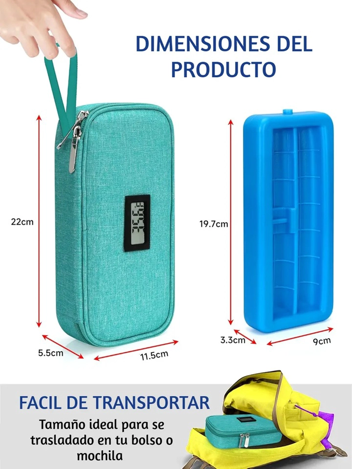 BOLSO ESTUCHE PORTA INSULINA COOLER DE MEDICAMENTOS VIAJE NEGRO ONEDER VERDE - 3