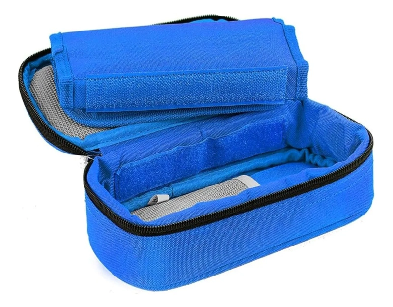 BOLSO PORTATIL ESTUCHE DE VIAJE PORTA INSULINA REFRIGERANTE TELA AZUL - 1