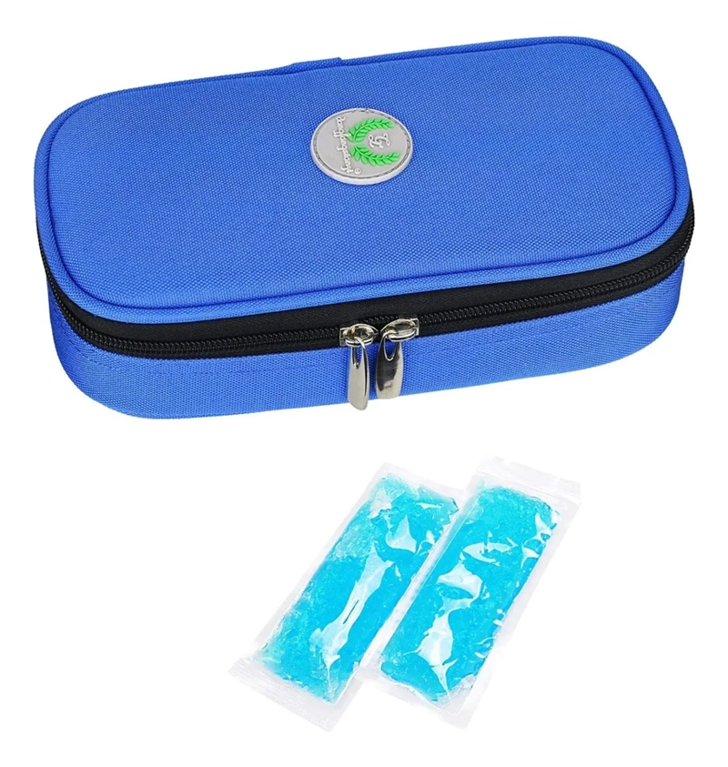 BOLSO PORTATIL ESTUCHE DE VIAJE PORTA INSULINA REFRIGERANTE TELA AZUL - 3