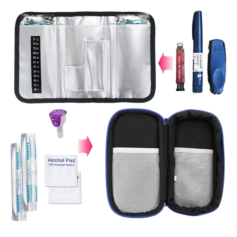 BOLSO PORTATIL ESTUCHE DE VIAJE PORTA INSULINA REFRIGERANTE TELA NEGRO - 3