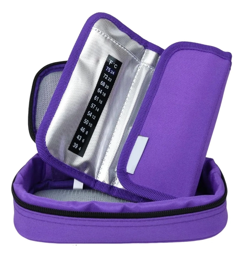 BOLSO PORTATIL ESTUCHE DE VIAJE PORTA INSULINA REFRIGERANTE TELA MORAD0 - 1