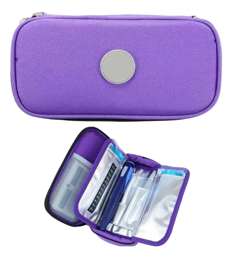 BOLSO ESTUCHE DE VIAJE PORTATIL PARA INSULINA O MEDICAMENTO MORADO - 1
