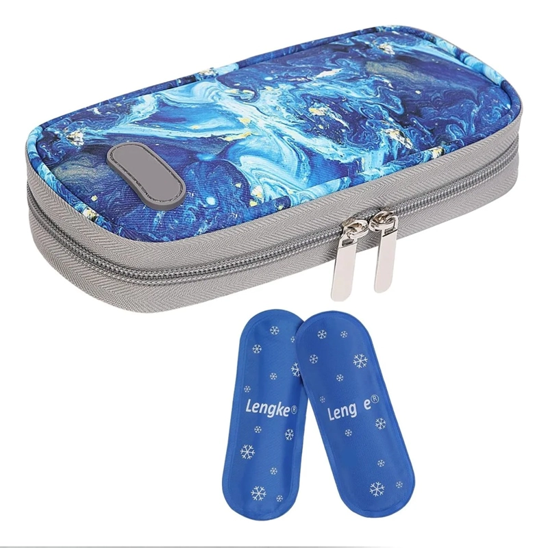 BOLSO ESTUCHE PORTA INSULINA REFRIGERANTE COOLER MEDICAMENTO MARMOL AZUL - 1