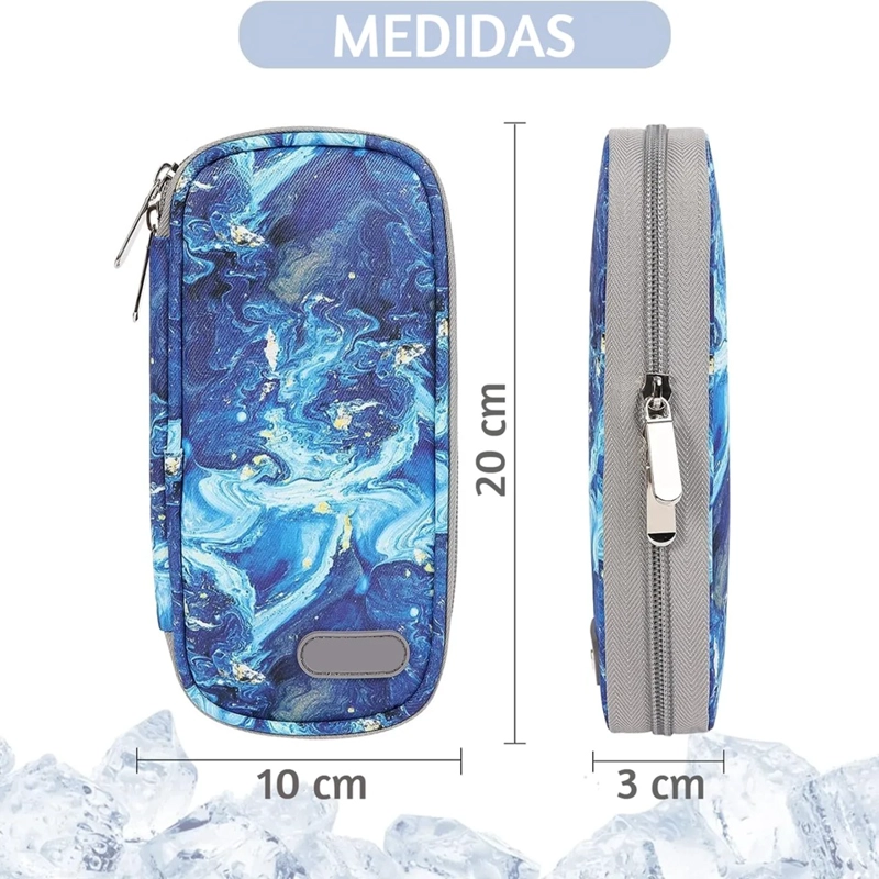 BOLSO ESTUCHE PORTA INSULINA REFRIGERANTE COOLER MEDICAMENTO MARMOL AZUL - 2