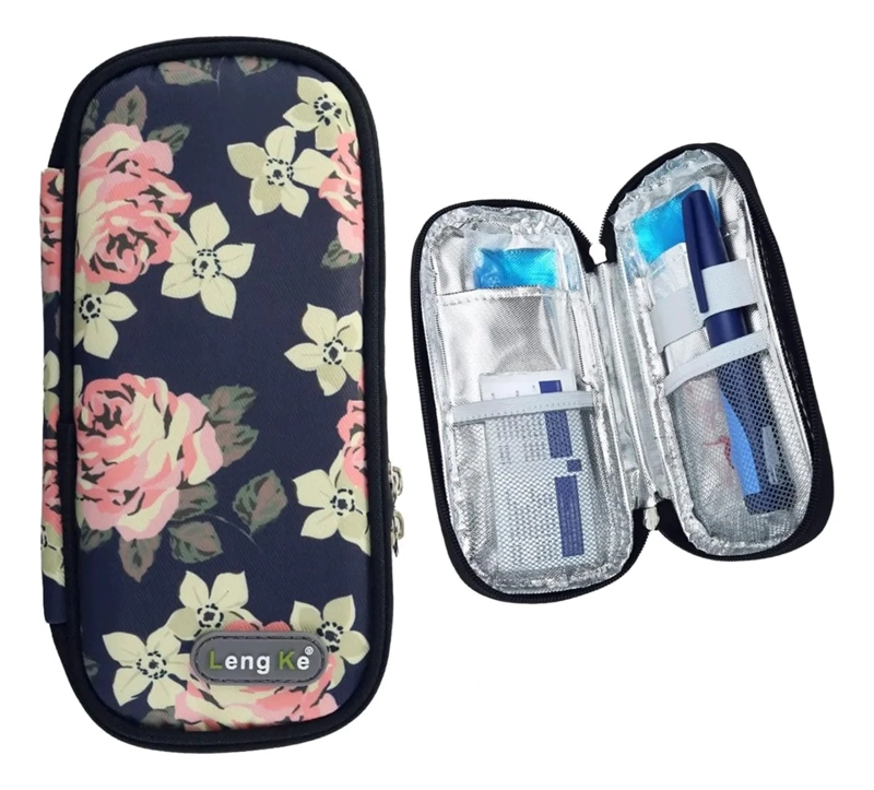 BOLSO ESTUCHE PORTA INSULINA REFRIGERANTE COOLER MEDICAMENTO FLORES ROJAS - 1