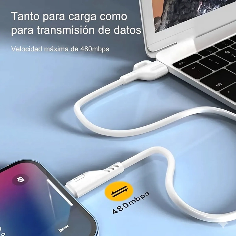 CABLE DE DATOS USB 2.4A COMPATIBLE CON IPHONE LARGO 1.2 MT - 3