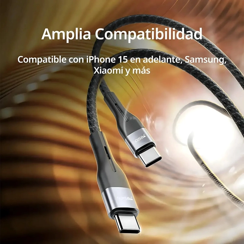 CABLE USB TIPO C A USB C LARGO 1 METRO 60W PARA IPHONE SAMSUNG YESIDO CA156 NEGRO - 2